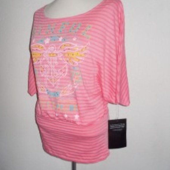 SINFUL BY AFFLICTION SIZE MEDIUM "LOVE & PRIDE" PINK DOLMAN SLEEVE UPRISING TOP - Picture 5 of 9